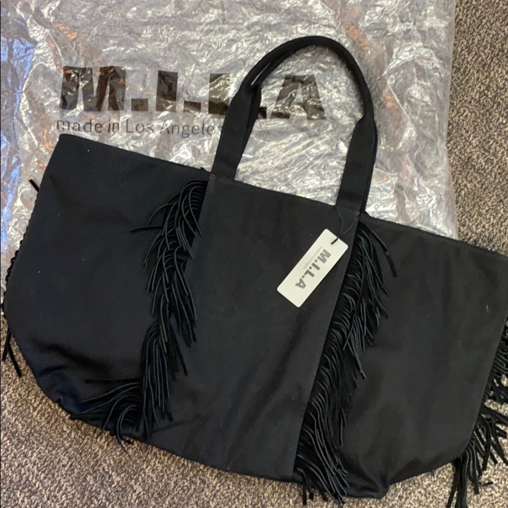 M.I.L.A. Leather Fringe and Canvas Large Tote